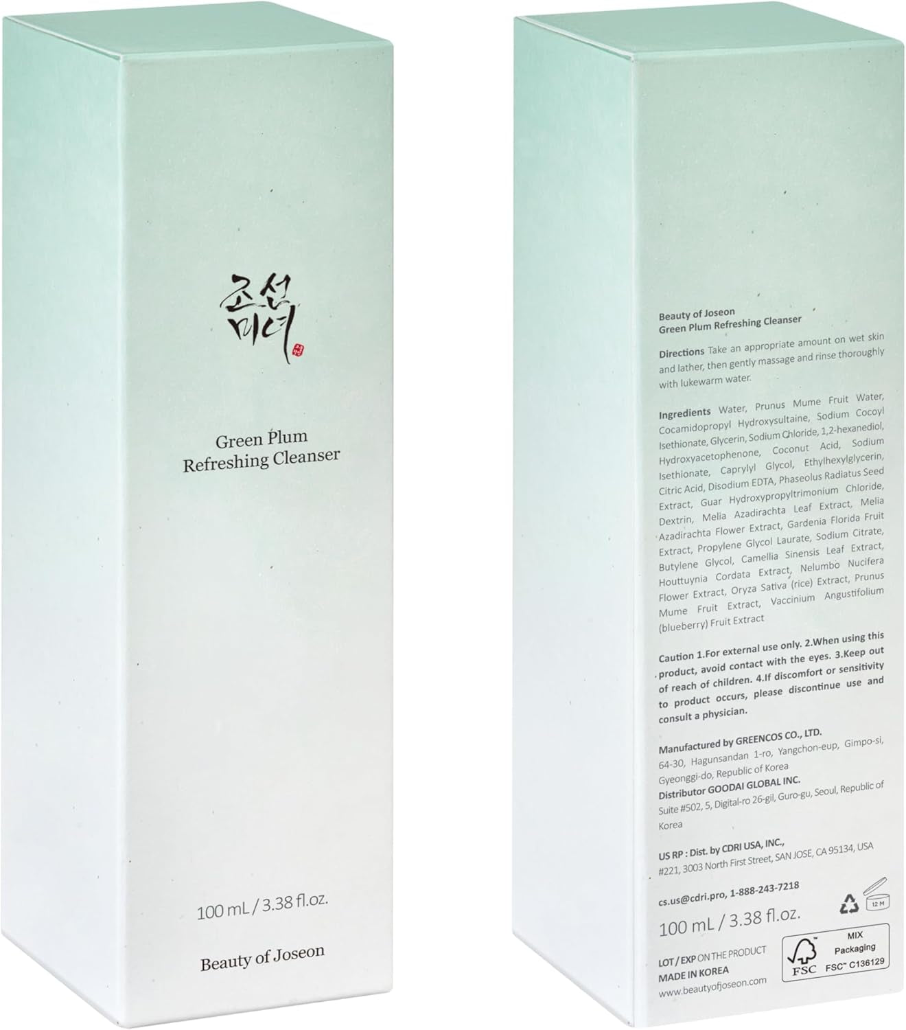 Beauty of Joseon Limpiador Refrescante Green Plum (3.4 Fl Oz, 3.38 Fl.Oz.)