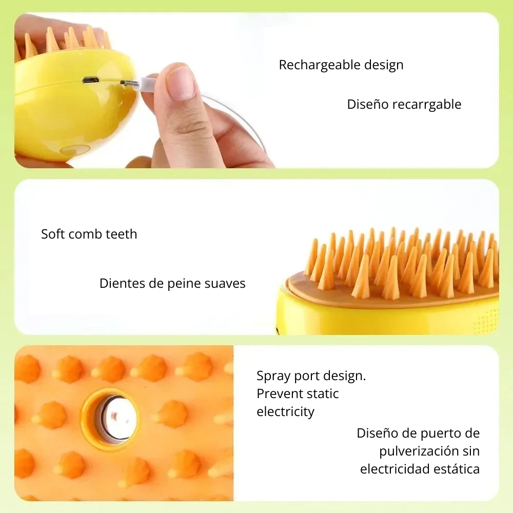 PetSpa Pro 3-in-1 Electric Grooming Brush with Steam & Massage