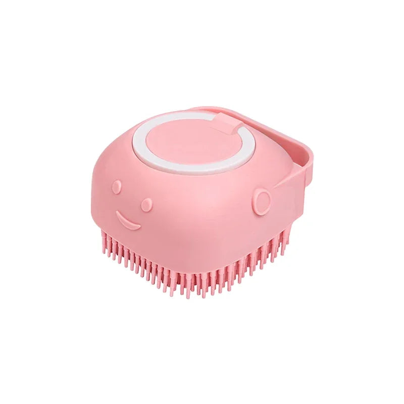 Cepillo de baño para mascotas con dispensador de champú