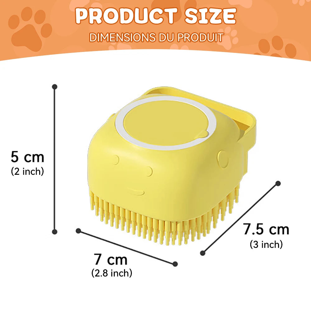 Cepillo de baño para mascotas con dispensador de champú