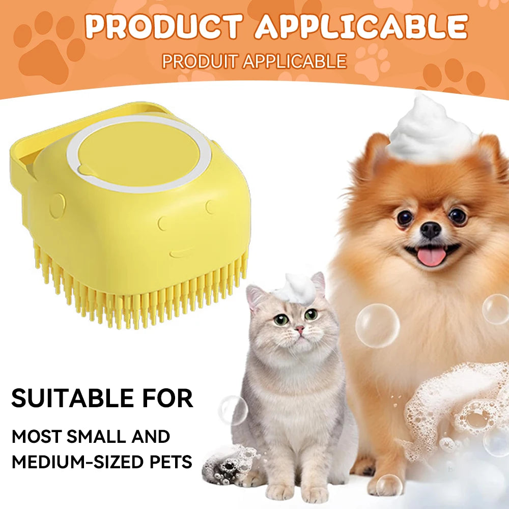 Cepillo de baño para mascotas con dispensador de champú