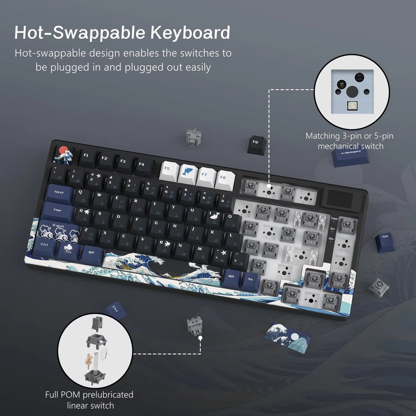 CrystalKeys S80 - Teclado Mecánico Gaming 75% con Pantalla OLED y RGB