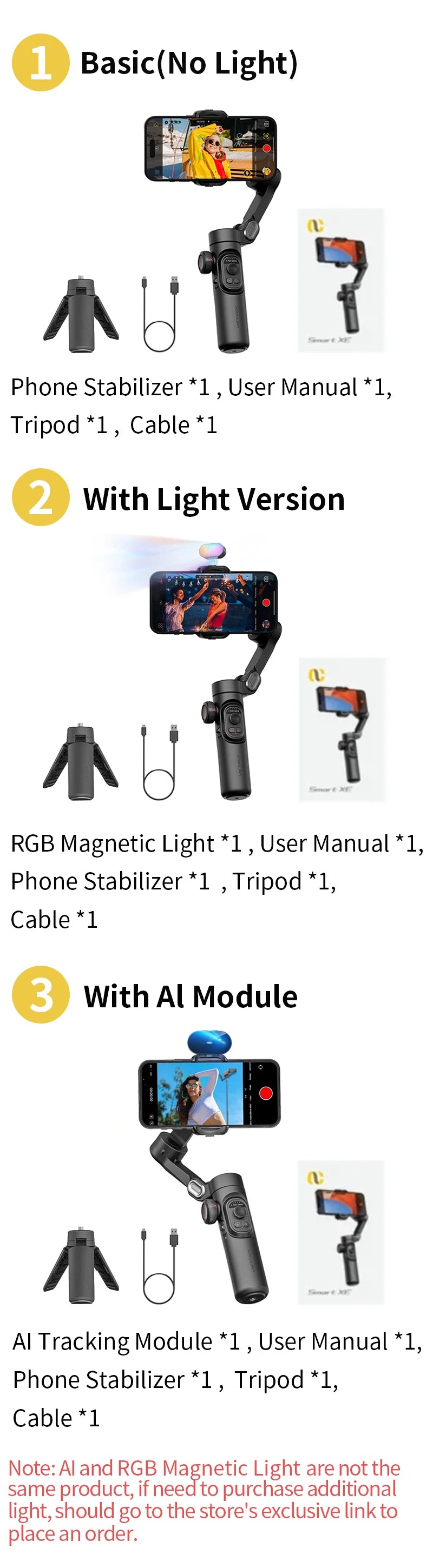 StabilPro XE: Gimbal 3 Ejes con Seguimiento Facial y Luz LED para Vlogging