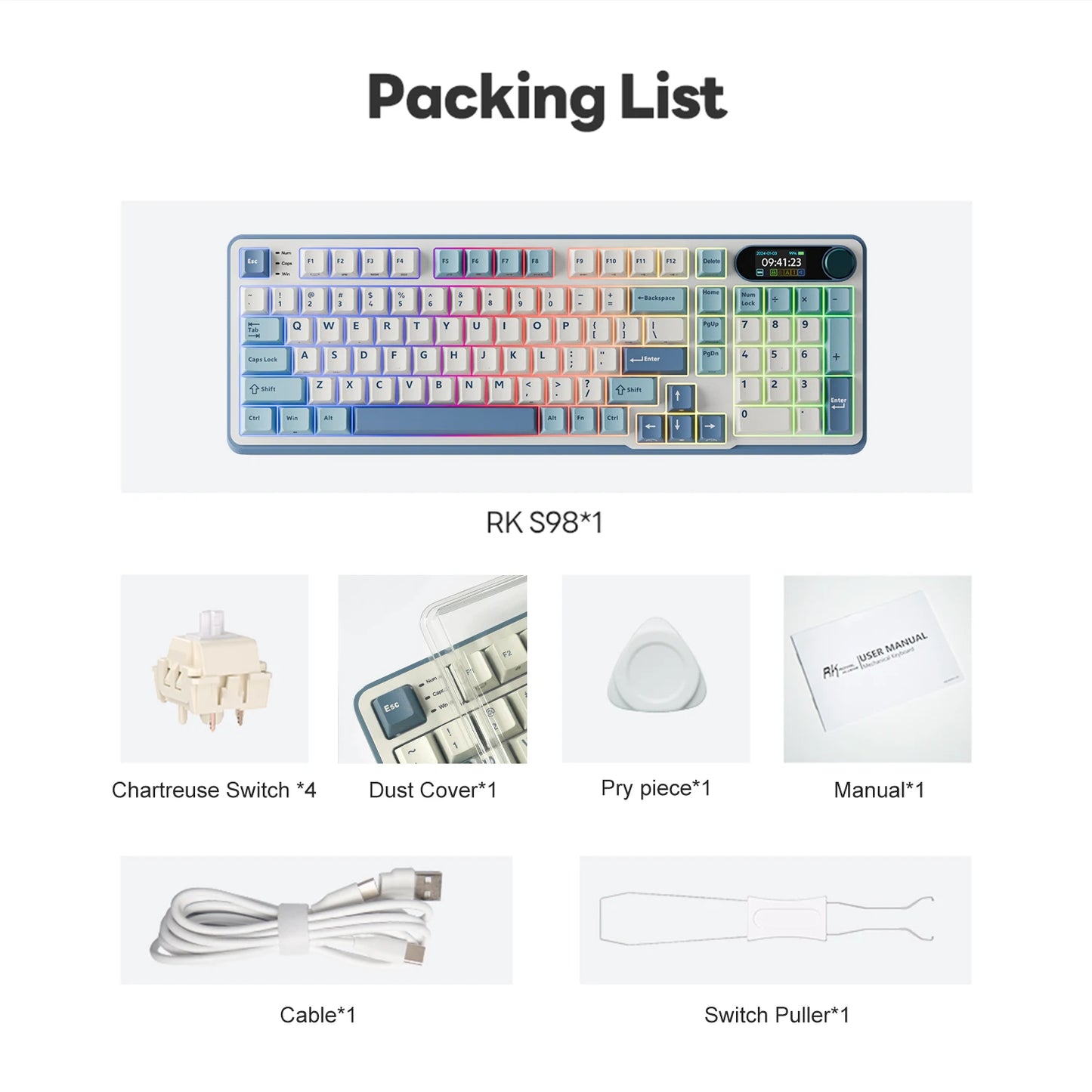 RK98 Elite - Teclado Inalámbrico Mecánico 98 Teclas con Pantalla TFT