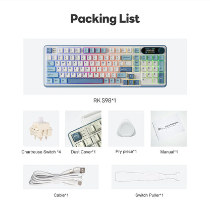 RK98 Elite - Teclado Inalámbrico Mecánico 98 Teclas con Pantalla TFT