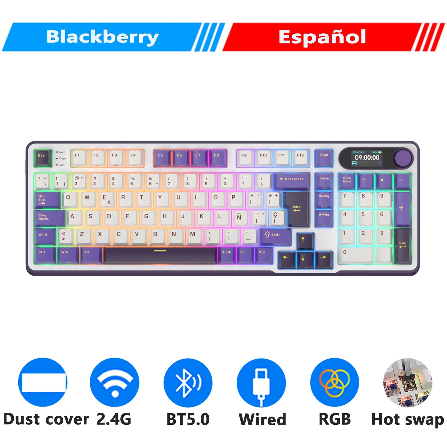 RK98 Elite - Teclado Inalámbrico Mecánico 98 Teclas con Pantalla TFT