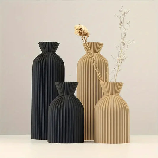 Elegante Jarrón de Plástico Negro - Centro de Mesa Decorativo Boho Chic
