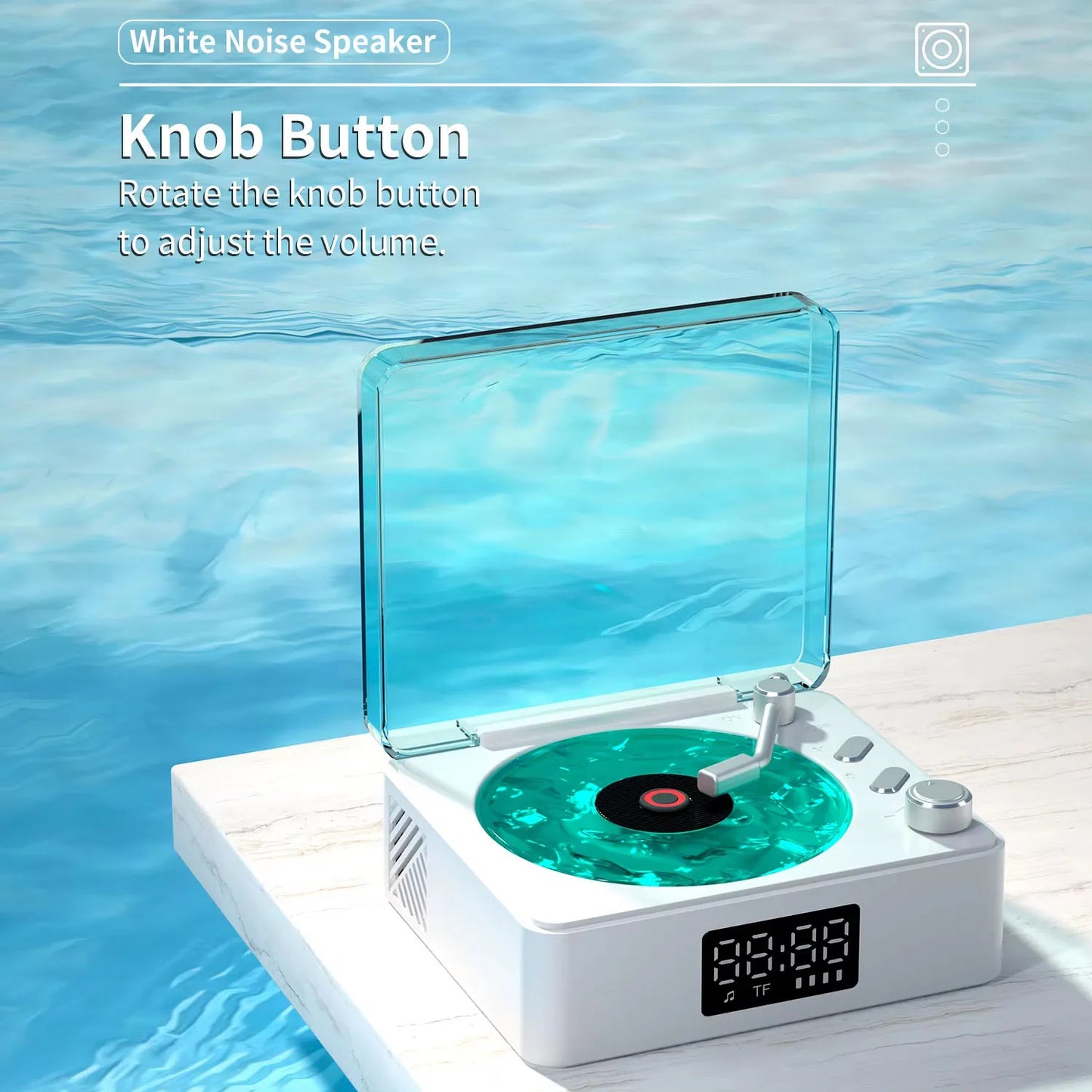 RetroWave - Altavoz giradiscos Bluetooth con RGB y ruido blanco