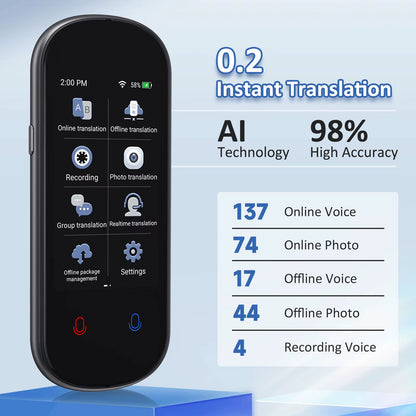 LinguaGo AI - Traductor portátil inteligente con pantalla táctil de 3,1 pulgadas