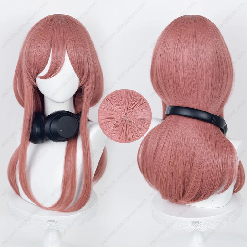 Anime Nakano Miku Cosplay Wig 58Cm Pelucas largas de color rosa oscuro con cabello sintético resistente al calor