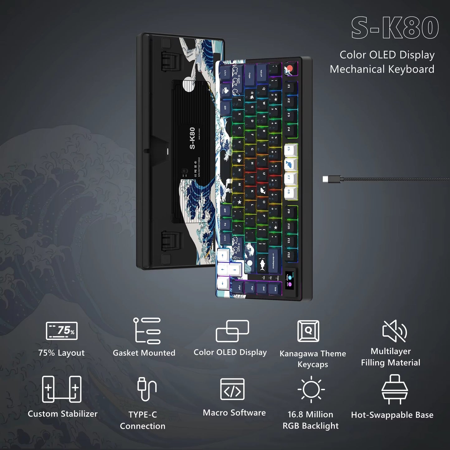 CrystalKeys S80 - Teclado Mecánico Gaming 75% con Pantalla OLED y RGB