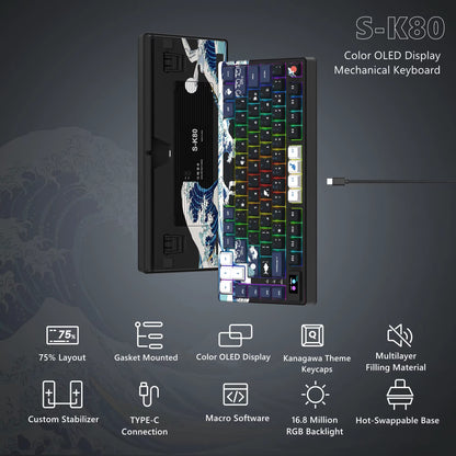 CrystalKeys S80 - Teclado Mecánico Gaming 75% con Pantalla OLED y RGB