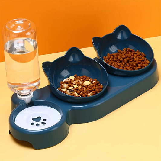 Comedero para mascotas con bebedero, diseño 3 en 1 con orejas de gato