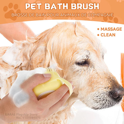 Cepillo de baño para mascotas con dispensador de champú