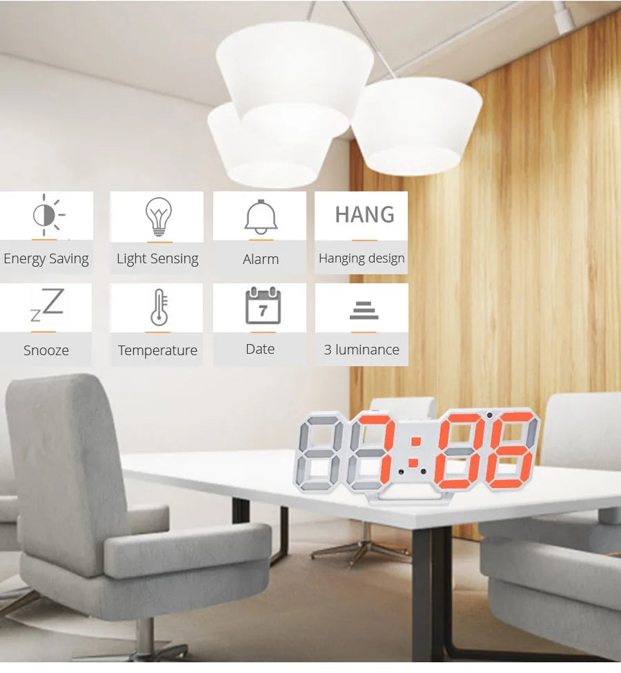 3D LED Reloj de Pared Digital