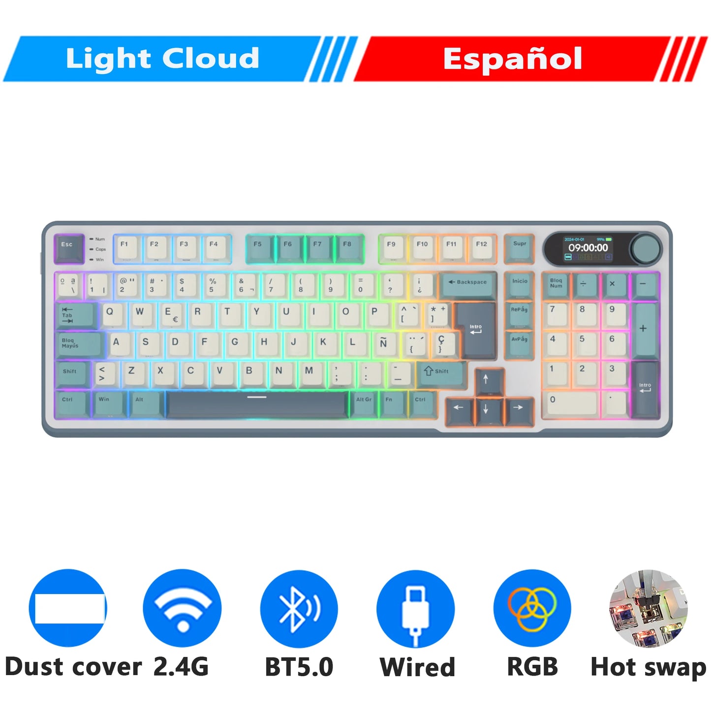 RK98 Elite - Teclado Inalámbrico Mecánico 98 Teclas con Pantalla TFT
