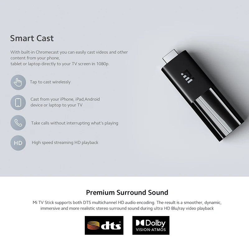 Mi TV Stick Android TV Quad Core 1GB RAM 8GB ROM Bluetooth Wifi Netflix Google Assistant Mi TV Stick